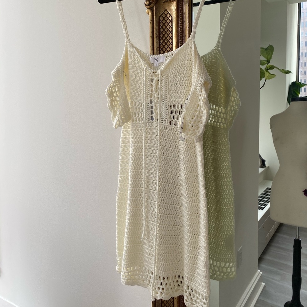 White crochet mini dress/ cover up